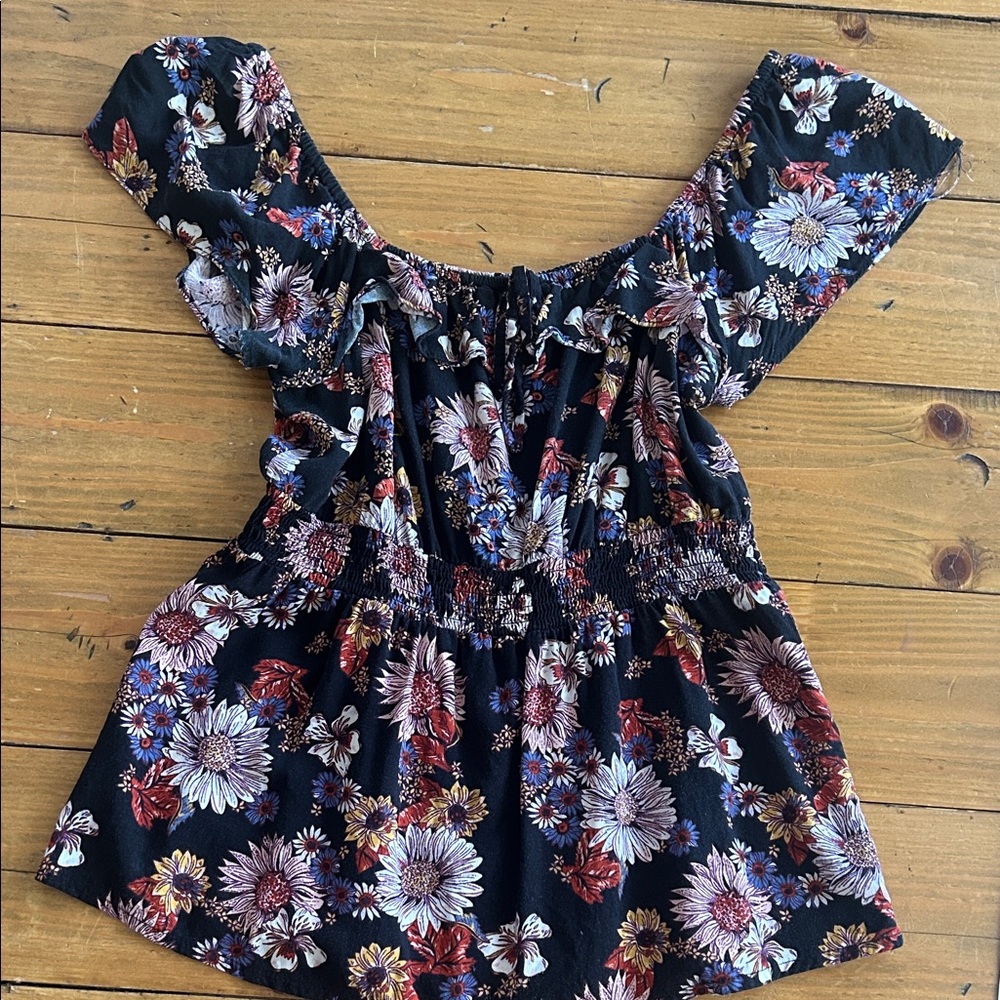 Maurices Black Floral Ruffle Blouse